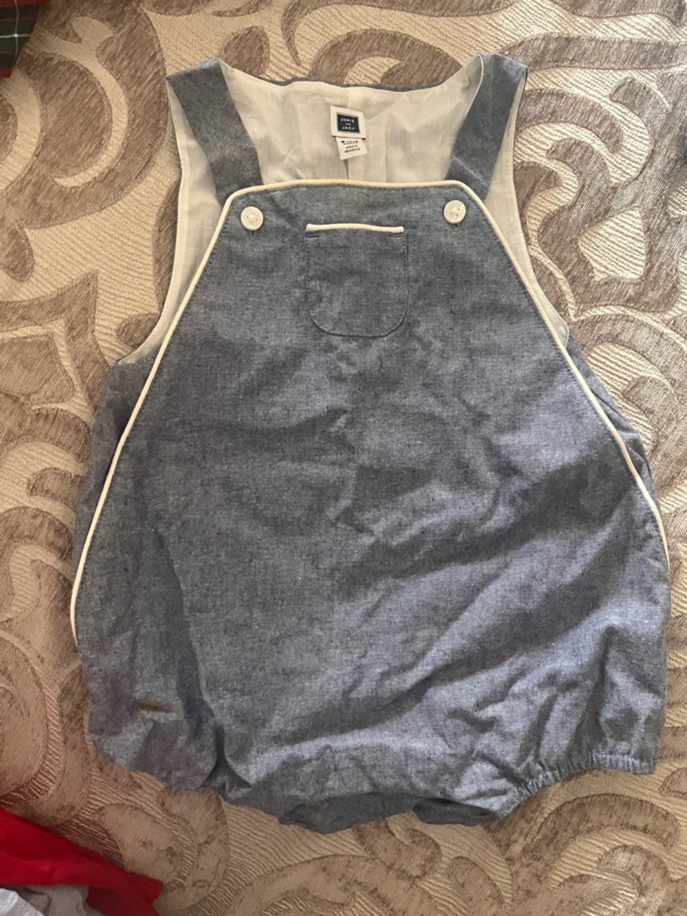 Janie and Jack Chambray Bubble Romper with White Piping